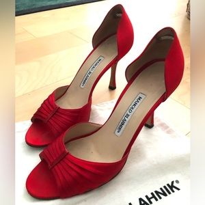 Manolo Blahnik Red Satin D’Orsay heels
